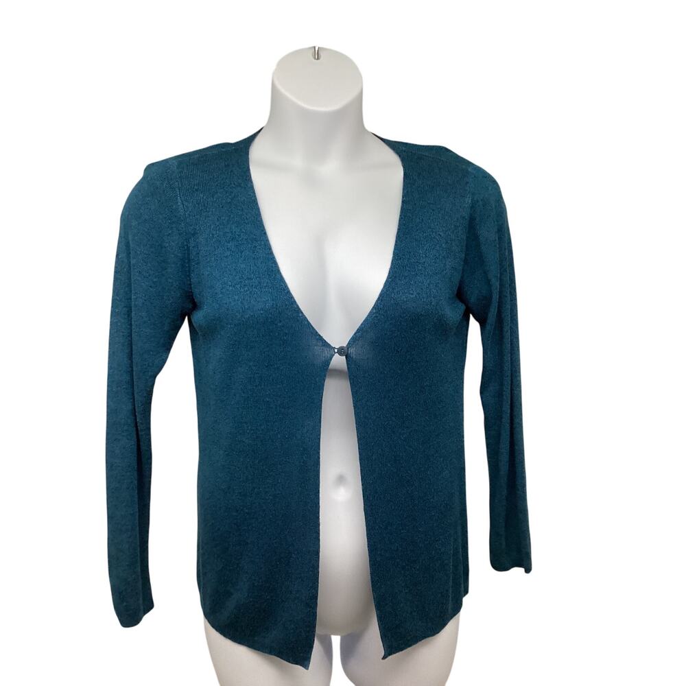 Eileen Fisher Petites Vintage Blue Linen Blend Cardigan Sweater 0/2 PP Stretch